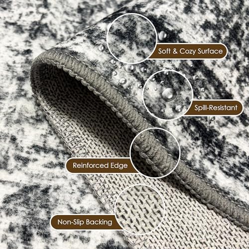 Washable Area Rug 5' x 7' Vintage Traditional Persian Mat - Foldable Distressed Non-Slip Machine Washable Carpet for Living Room Bedroom Kitchen Home Decor - Graphite and Mist - Image 6