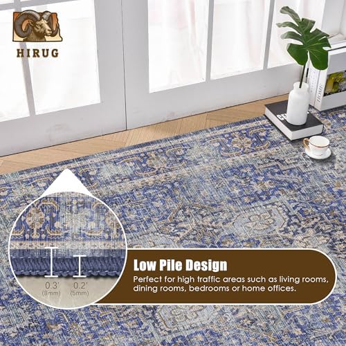 Washable Area Rug 5' x 7' Vintage Traditional Persian Mat - Foldable Distressed Non-Slip Machine Washable Carpet for Living Room Bedroom Kitchen Home Decor - Indigo and Gold - Image 5