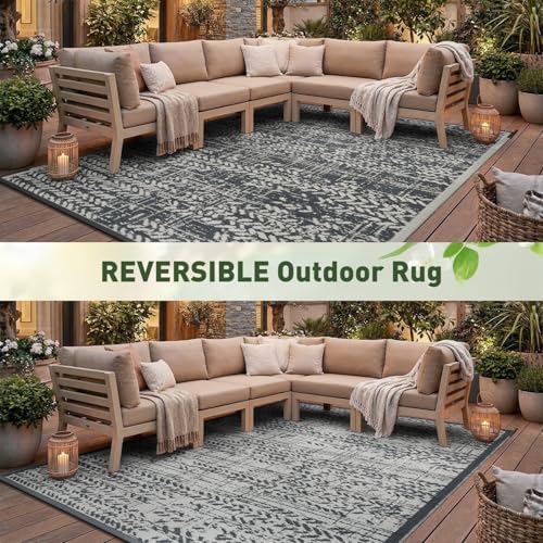 MontVoo Outdoor Rug Waterproof-Patio Rug Mat 6x9 Outdoor RV Camping Picnic Beach Mat Plastic Straw Rugs Outside Outdoor Area Rugs for Balcony Deck Backyard Grey - Image 6
