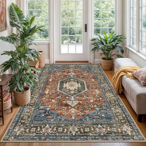 KUTA Area Rug 4x6 Living Room Washable Rugs Vintage Tribal Brick Red by KUTA