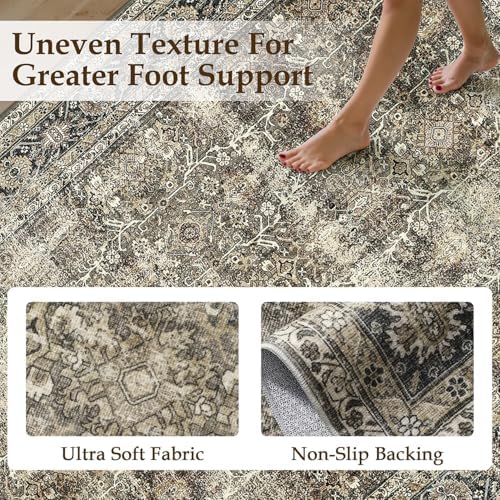 PureCozy 8x10 Washable Area Rug Brown Non Slip Soft Vintage Low Pile Carpet - Image 6
