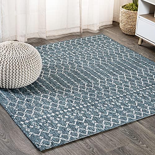 JONATHAN Y Moroccan Geometric Indoor Outdoor Square Area Rug 8X8 Teal/Gray, Ourika Textured Weave for Backyard, Patio, Porch, Easy-Cleaning, High Traffic, Pet-Friendly, Non-Shedding (SMB108C-8SQ) by JONATHANY