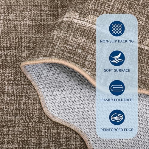 GarveeHome 5ft Round Rugs Washable Scalloped Bow Rug for Bedroom, Brown - Image 6