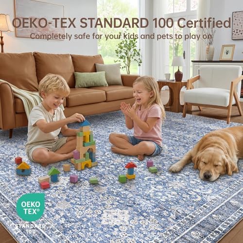 Sasttie Round Rug 8ft, Ultra-Soft Washable Rug for Living Room, Blue - Image 4