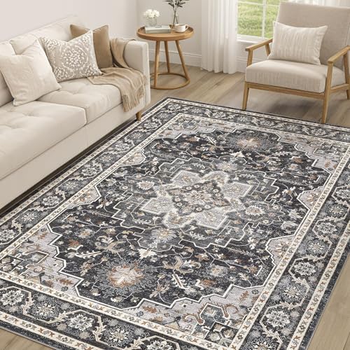 Vintage Living Room Area Rug 5x7 - Large Soft Washable Oriental Traditional Distressed Farmhouse Rugs for Bedroom - Indoor Floor Accent Carpet for Home Office House Decor - Black by COTILED