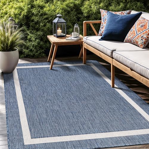 Luul Home Bordered Outdoor Rug 6x9 Washable Outside Carpet for Indoor Patio Porch Waterproof Easy Cleaning Non Shedding Area Rugs Blue 6 x 9 - Image 7