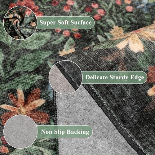 DUKINO 2x3 Entryway Rug, Washable Vintage Floral Area Rug, Green - Image 6