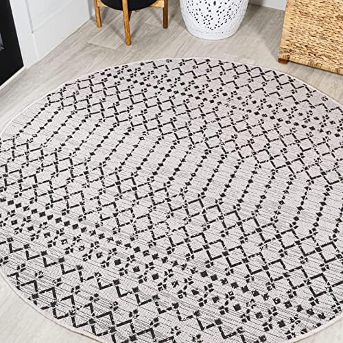 JONATHAN Y Moroccan Geometric Indoor Outdoor Round Area Rug 8 Ft Cream/Black, Ourika Textured Weave for Backyard, Patio, Porch, Easy-Cleaning, High Traffic, Pet-Friendly, Non-Shedding (SMB108I-8R) by JONATHANY