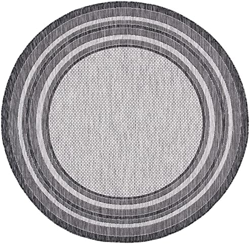 SAFAVIEH Courtyard Outdoor Round Rug 10', Light Grey & Black CY8475-37612 - Image 2