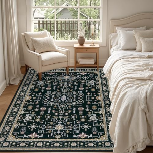 3x5 Area Rugs Living Room: Washable Vintage Rug for Bedroom Black - Image 3