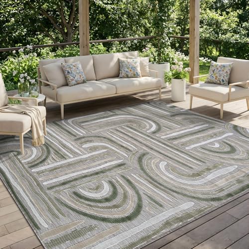 CAMILSON Indoor Outdoor Rug, Beige 8x10 Geometric Arch Striped Area Rugs for Patio and Home Areas, Easy-Cleaning Non-Shedding Living Room, Garden and Deck Washable Outside Carpet (8 x 10) - Image 6
