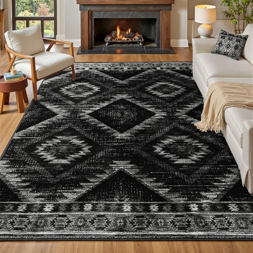 BESTSWEETIE 5'x8' Washable Area Rug for Living Room Bedroom Black by BESTSWEETIE