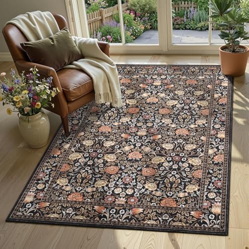 GarveeHome Dark Brown Floral 4x6 Area Rug for Nursery Bedroom - Image 2