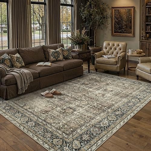 PureCozy Brown Area Rug 7x9 Vintage Traditional Distressed by PureCozy