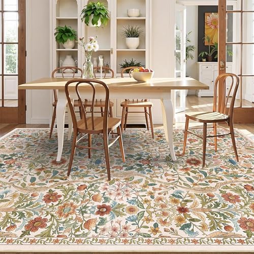 Floral Area Rug 5x7 Washable Botanical Carpet for Living Room - Image 4
