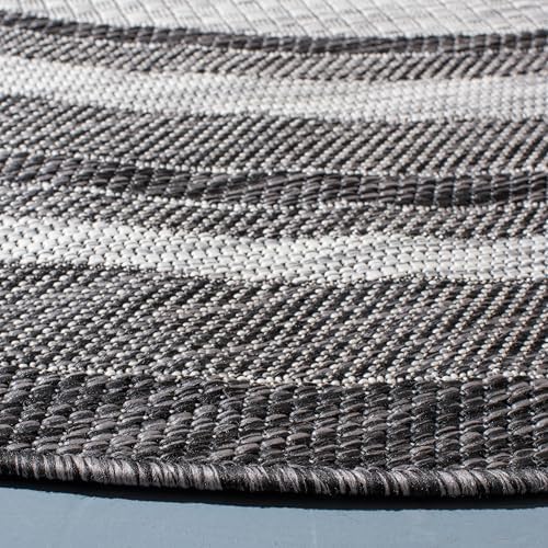 SAFAVIEH Courtyard Outdoor Round Rug 6'7", Light Grey & Black CY8475-37612 - Image 4