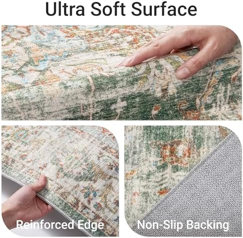 befbee 10x14 Area Rugs for Living Room, Washable Vintage Non Slip Rug Green - Image 3