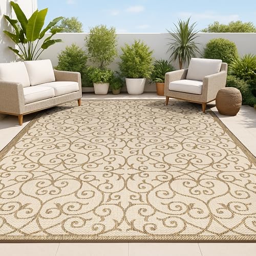 JONATHAN Y Vintage Filigree Indoor Outdoor Area Rug 8X10 Beige/Brown, Madrid Textured Weave for Backyard, Patio, Porch, Easy-Cleaning, High Traffic, Pet-Friendly, Non-Shedding (SMB107B-8) by JONATHANY