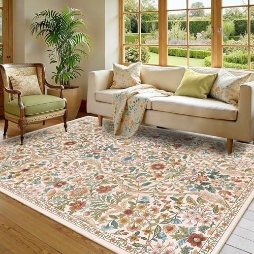 Floral Area Rug 5x7 Washable Botanical Carpet for Living Room - Image 2