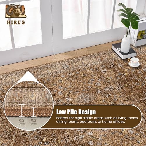 Washable Area Rug 4' x 6' Vintage Traditional Persian Mat - Foldable Distressed Non-Slip Machine Washable Carpet for Living Room Bedroom Kitchen Home Decor - Bronze and Ivory - Image 5