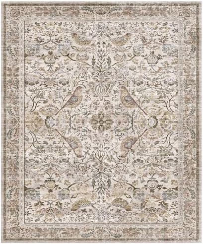 Moss Washable 7x9 Living Room Area Rug, Boho Floral Dining Room Under Kitchen Table, Low Pile Soft Farmhouse Bedroom Carpet, Moss Home Décor, Non Slip & Stain Resistant - Image 7