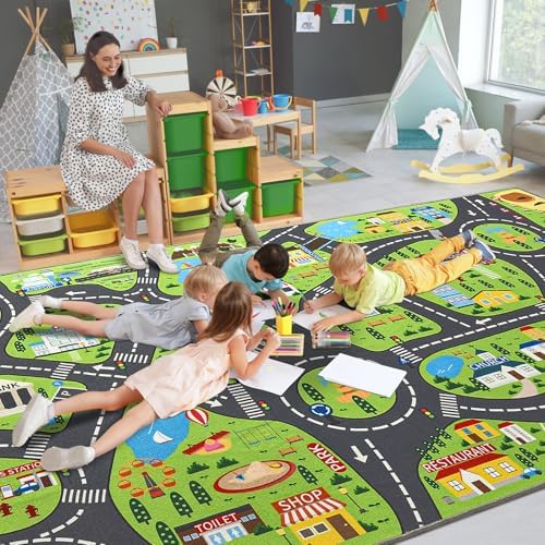 BENRON Kids Car Play Rugs 6x9, Educational City Road Play Mat for Toy Cars - Image 4