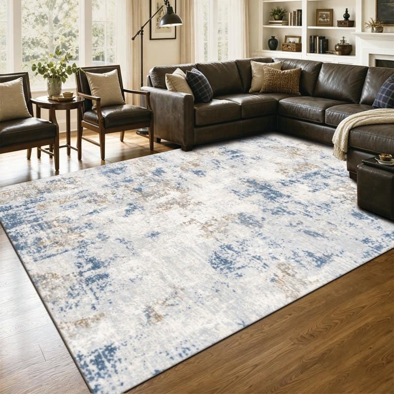 Blue Cream Beige Distressed 5x7 ft Light Blue Cream Area Rug for Bedroom by Unknown