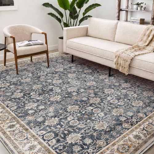 CHAMPLANT Washable Area Rug 4'x6' Vintage Traditional Floor Cover Foldable Thin Rugs Retro Kitchen Indoor Distressed Non Slip Carpet Floral Print Mat Bedroom Living Room - Image 2
