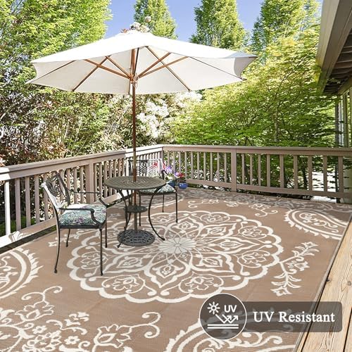 Pauwer Outdoor Rug 8x10, Waterproof Plastic Straw Camping Rug, Boho Brown - Image 4