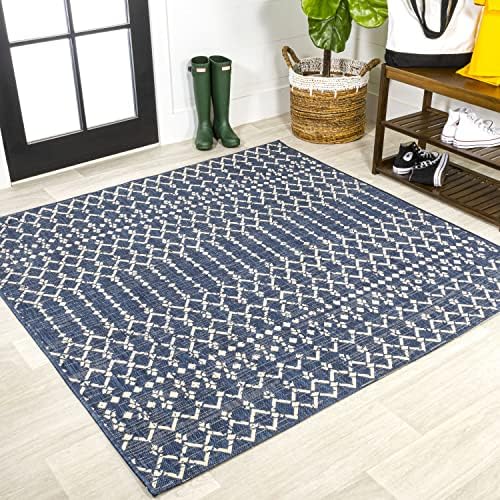 JONATHAN Y Moroccan Geometric Indoor Outdoor Square Area Rug 8X8 Navy/Beige, Ourika Textured Weave for Backyard, Patio, Porch, Easy-Cleaning, High Traffic, Pet-Friendly, Non-Shedding (SMB108K-8SQ) by JONATHANY