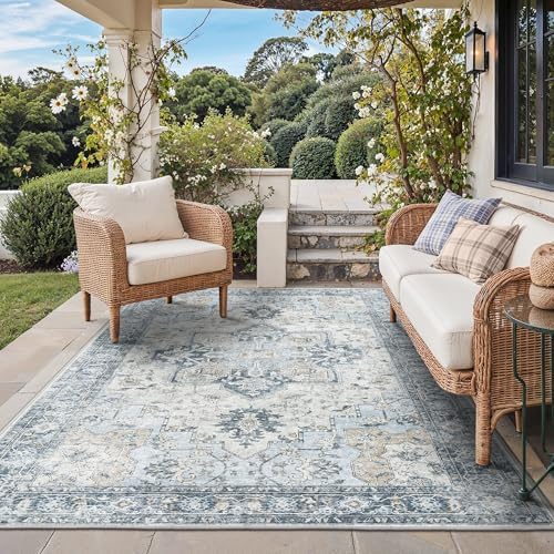 GENIMO Indoor Outdoor Rug, Washable for Patio and Deck, Light Blue, 5x8 by GENIMO