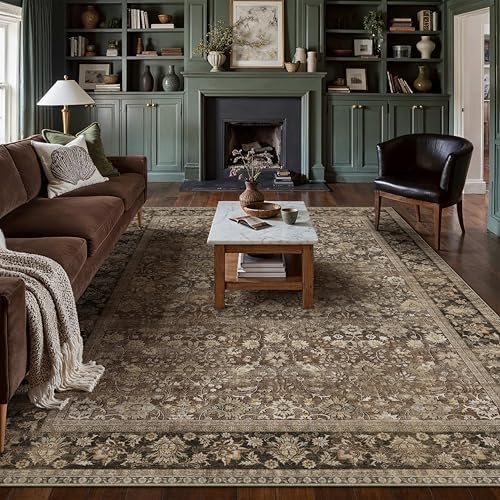 HUGEAR 8x10 Brown Vintage Floral Washable Area Rug for Living Room - Image 3