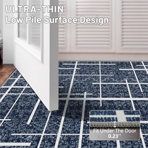 Non Slip Hallway Runner Rug 2x8,Modern Distressed Stripe, Washable Long Rug, Woven Thin Low Pile Carpet Runners for Hallway 10ft Entryway, Kitchen, Walkway- Blue - Image 6