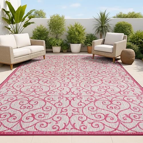 JONATHAN Y Vintage Filigree Indoor Outdoor Area Rug 3X5 Light Gray/Fuchsia, Madrid Textured Weave for Backyard, Patio, Porch, Easy-Cleaning, High Traffic, Pet-Friendly, Non-Shedding (SMB107I-3) by JONATHANY