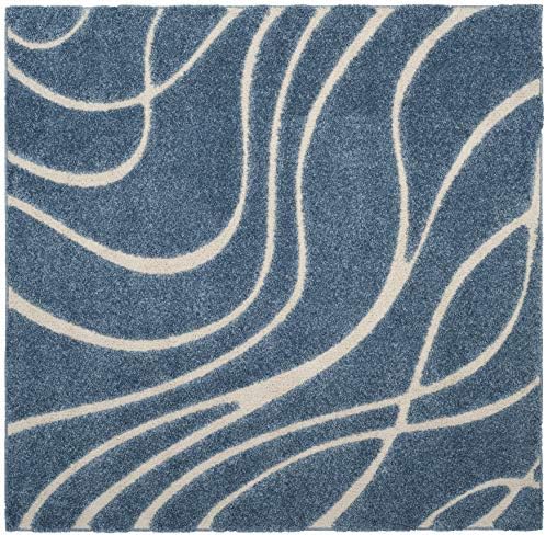 SAFAVIEH Florida Shag Square Rug 6'7", Soft Light Blue & Cream SG471-6011 - Image 3