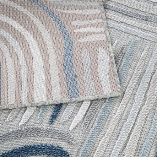 CAMILSON Indoor Outdoor Rug, Blue 5x7 Geometric Arch Striped Area Rugs for Patio and Home Areas, Easy-Cleaning Non-Shedding Living Room, Garden and Deck Washable Outside Carpet (5 x 7) - Image 5