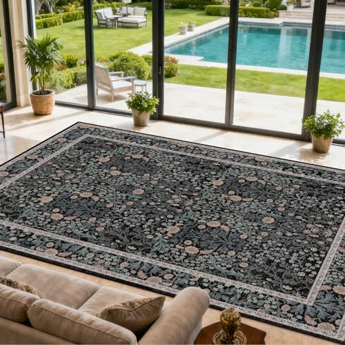 Area Rug for Living Room 10x12 Washable Soft Carpet (Black Flora) by Unknown