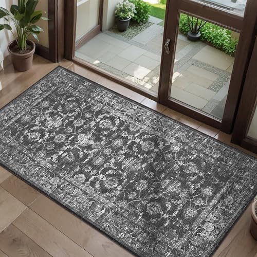 2x4 Washable Entryway Area Rug Non-Slip Distressed Black Door Mat - Image 4