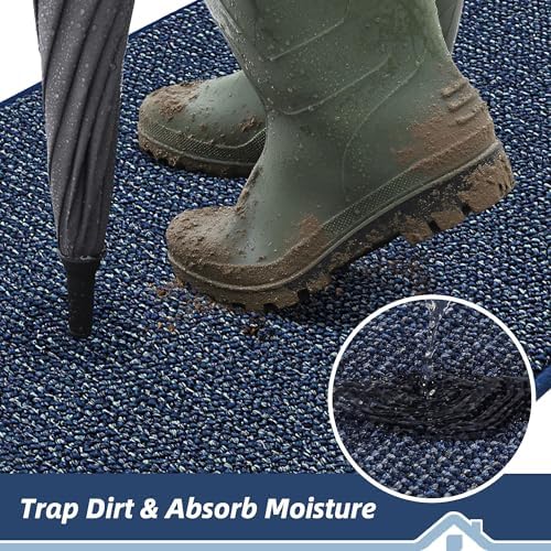 BEQHAUSE Dirt Trapper Door Mat 24" x 60", Non-Slip Washable Doormats, Blue - Image 3
