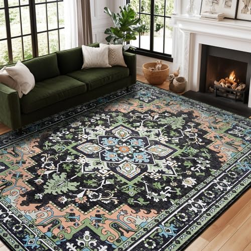 Lofus 9x12 Area Rug for Living Room Bedroom, Dark Green Washable Carpet by Lofus