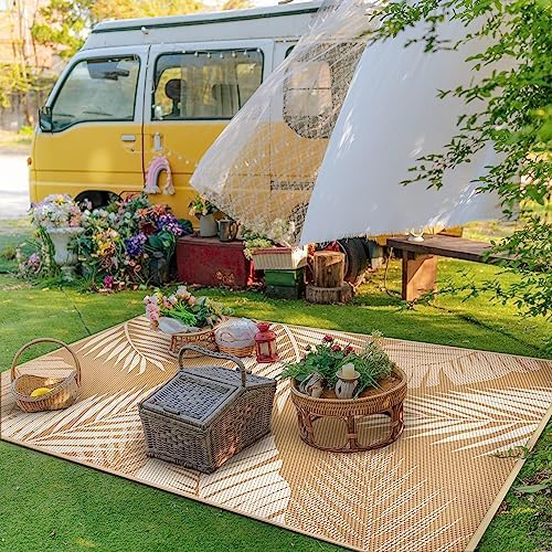 GENIMO Outdoor Rug, Waterproof Plastic Rugs for Patio, 5'x8' Brown Beige - Image 3