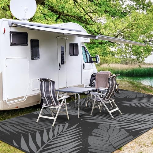 GENIMO Outdoor Rug, Waterproof Plastic Rugs 9'x18' for Camping Black Grey - Image 5