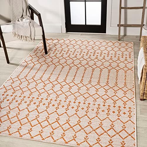 JONATHAN Y Moroccan Geometric Indoor Outdoor Area Rug 9X12 Cream/Orange, Ourika Textured Weave for Backyard, Patio, Porch, Easy-Cleaning, High Traffic, Pet-Friendly, Non-Shedding (SMB108O-9) - Image 4
