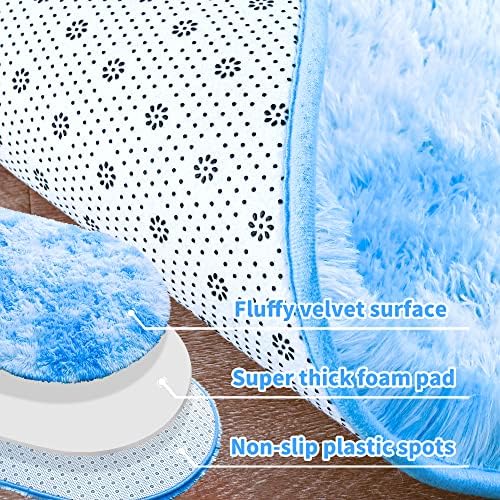 Noahas Oval Fluffy Blue Rainbow Rug 2.6X5.3 Small Kids Rugs for Bedroom Girls And Boys Aesthetic,Bedside Bedroom Rug,Ultra Soft Runner Carpet Modern Shaggy Nursery Area Rugs Home D飯r - Image 5