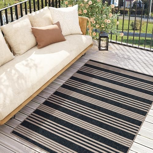 Lahome Striped Easy Jute 3x5 Outdoor Patio Rug, Washable Porch Entry Rugs - Image 3
