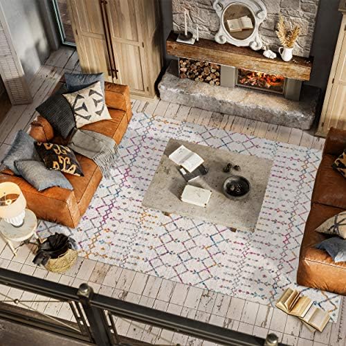 JONATHAN Y Boho Vintage Diamond Ivory/Multi Indoor Area Rug 8X10 ft, Moroccan Hype for Living Room, Bedroom, Kitchen, Office, Easy-Cleaning, High Traffic, Pet-Friendly, Non-Shedding (MOH101E-8) - Image 4