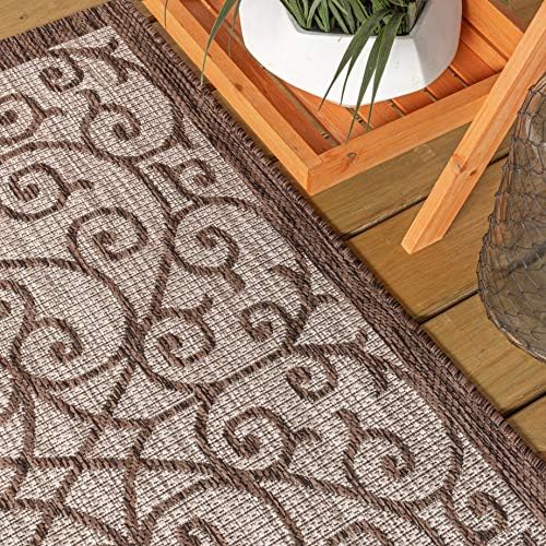 JONATHAN Y Vintage Filigree Indoor Outdoor Square Area Rug 5X5 Taupe/Espresso, Madrid Textured Weave for Backyard, Patio, Porch, Easy-Cleaning, High Traffic, Pet-Friendly, Non-Shedding (SMB107C-5SQ) - Image 3
