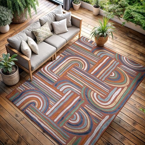 CAMILSON Indoor Outdoor Rug, Orange 9x12 Geometric Arch Striped Large Area Rugs for Patio and Home Areas, Easy-Cleaning Non-Shedding Living Room, Garden and Deck Washable Outside Carpet (9 x 12) - Image 5