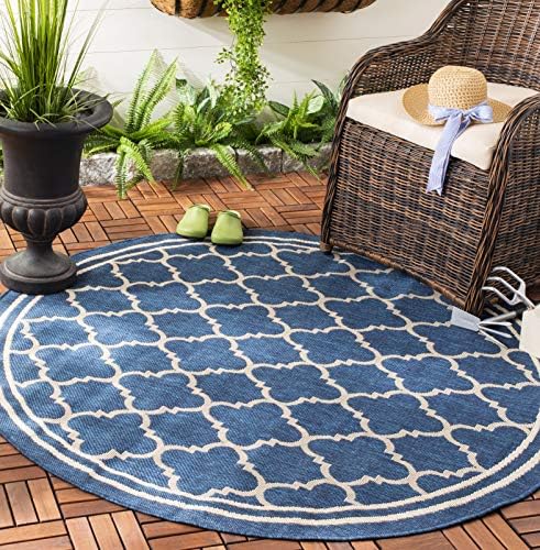 SAFAVIEH Washable Rug Outdoor Courtyard Collection - 6'7" Round, Navy & Beige, Non-Shedding & Easy Cleaning, Ideal for Patio, Backyard, Mudroom (CY6918-268) by Unknown