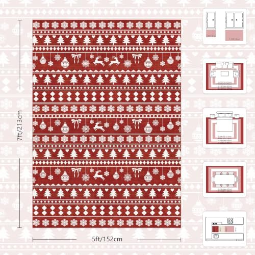 5x7 Christmas Holiday Area Rug, Washable Non‑Slip Low‑Pile Xmas Large Rugs for Living Room Bedroom Dining Room, Winter Indoor Christmas Home Decor(Red Sweater Bauble) - Image 2
